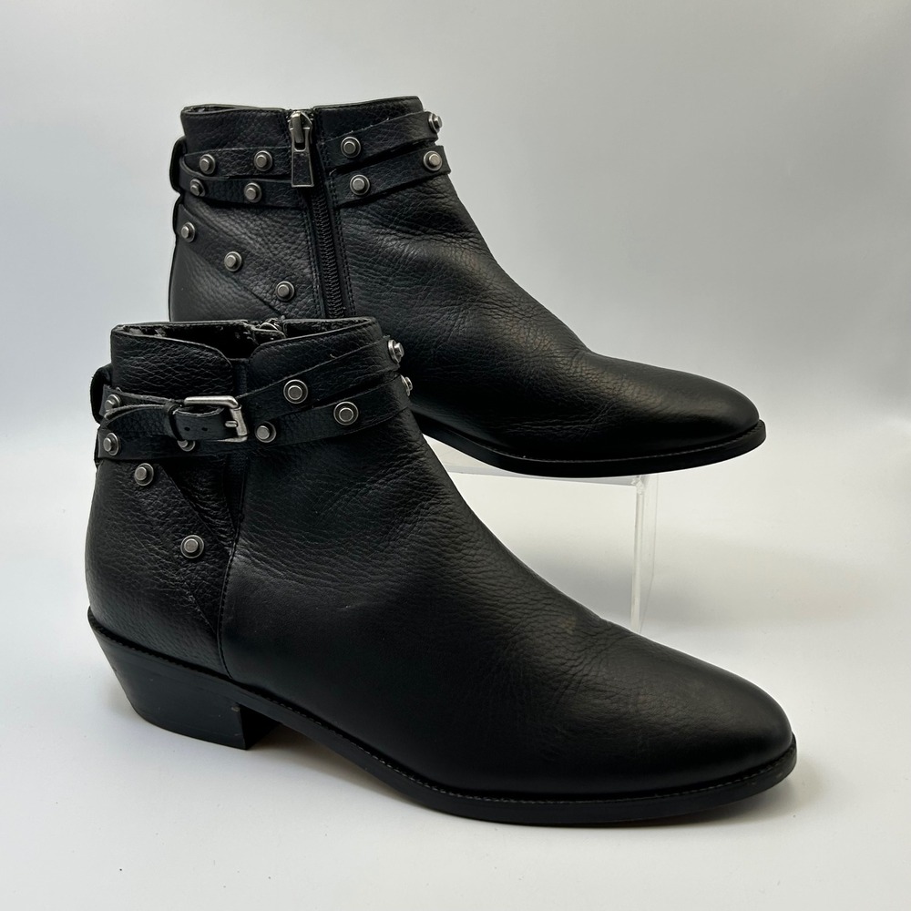 Halogen Lidia Studded Moto Boots Womens 8.5 Black Leather Buckle Ankle Booties